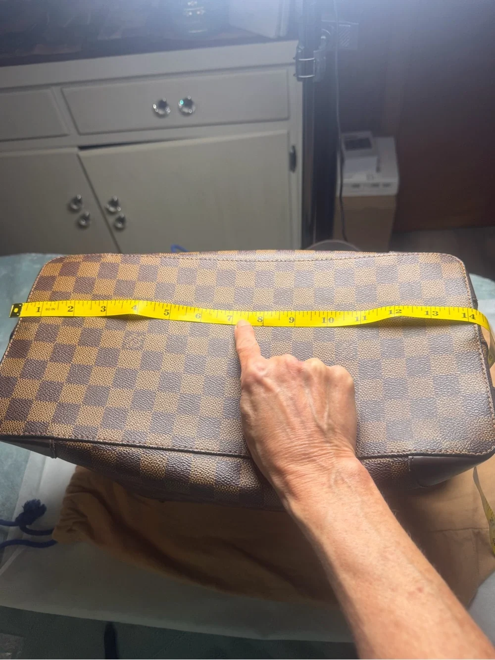 Louis Vuitton Brown Damier Shoulder Bag with Red Interior